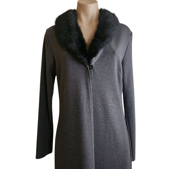Vintage Long Cardigan Sweater Duster Coat Faux Fur Collar Long Sleeve Size Med - Picture 6 of 15